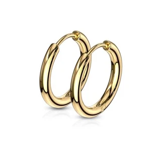 Paire boucles d'oreille anneaux en acier doré - Imagen 1 de 6