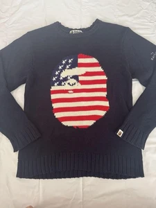A BATHING APE Long Sleeve Sweater Knit Mens NIGO Size L Blue Cotton Vintage JPN - Picture 1 of 10