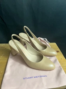 NWOB STUART WEITZMAN VIDA LEATHER 75mm SLINGBACK PUMPS NUDE/BEIGE US 9B/39.5 - Picture 1 of 8