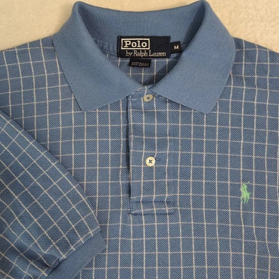 Vtg 80s Polo Ralph Lauren Grid Polo Short Sleeve Light Blue Made In USA Men's L - Image 1 of 4