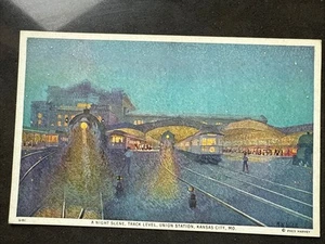 Fred Harvey A Night Scene Track Level Union Station Kansas City, Mo - Picture 1 of 6