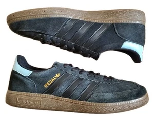 adidas Spezial Trainers Black Suede Blue Heel Gum Soles Mens Uk 9 Eu 43 - Picture 1 of 16