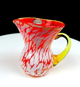 RAINBOW ART GLASS WHITE MOTTLED AMBERINA 4" CREAMER ORIGINAL STICKER - Picture 1 of 10