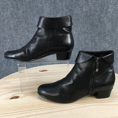 Spring Step Boots Womens 39 Black Stockholm Ankle Booties Leather Zip Heels - Image 1 of 4