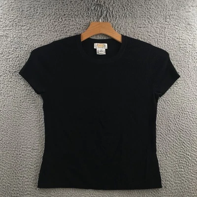 Talbots Tee T-Shirts Womens M Black Knit Shorts Sleeve Pullover Crew Neck Casual - Image 1 of 4