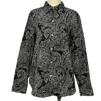 Camisa con botones Lauren Ralph Lauren cachemira sin planchar XL negra blanca algodón Foto 1 de 4