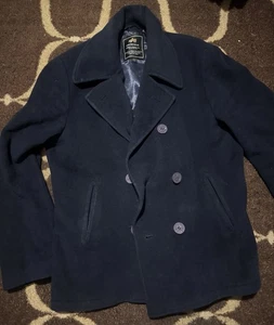 Alpha Industries Double Breasted Navy Blue Wool Pea Coat Size XL - Bild 1 von 5