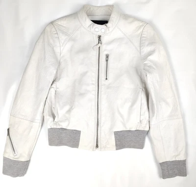 Chaqueta Bomber Club Monaco Cuero Cordero Moto Para Mujer M Cremallera Completa Marfil Blanco Foto 1 de 4