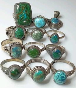Azurite Malachite Silver .925 Rings Pendant Lot Of 12 - Picture 1 of 21