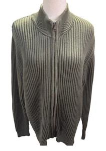 Lands End Rippstrick Cardigan Full Zip Pullover Army Green Herren L Unisex Baumwolle - Bild 1 von 6