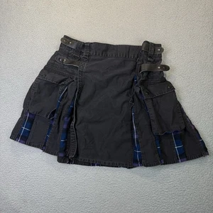 UFS Utility Kilt Herren 46 schwarz blau lila Tartan Gothic Baumwolle Taschen Schnalle - Bild 1 von 11