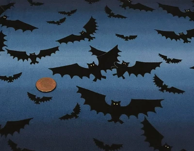 Black Bats*White Eyes*Flying on Darkened Blue Sky * Northcott*100% Cotton*8"x22" - Image 1 of 4