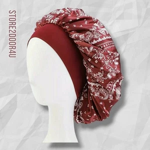 Paisley Damen Satin weinrot Schlafmütze Haarhaube Kopfbedeckung breites Gummiband - Bild 1 von 2