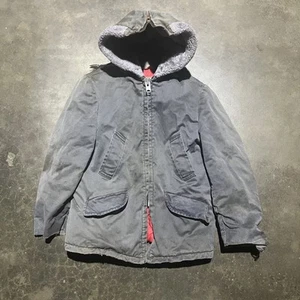 Vintage 60s Joyville Grey Canvas Quilted Hooded Jacket 1960s True Vintage - Picture 1 of 6