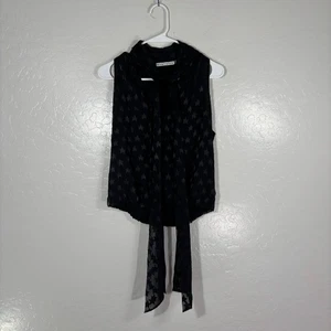 Blusa Top ALICE + OLIVIA Negra Estampado Estrella Delfine Burnout Pajarita de Seda Talla XS - Imagen 1 de 7