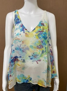 Maeve Anthropologie Damen Top Bluse Cold Shoulder Seide L Weiß Aquarell - Bild 1 von 7