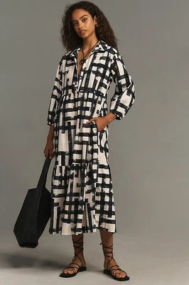 Anthropologie The Bettina Tiered Shirt Dress by Maeve Maxi S NWT Black White - Image 1 of 4