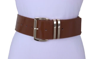Women Black Red Brown Silver Waistband Wide Sexy Belt Gold Buckle Size M L XL - Picture 1 of 60