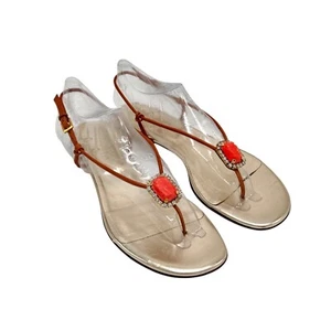 Sandali piatti vintage Valentino oro tanga tg.10 corallo strass boho designer - Foto 1 di 16