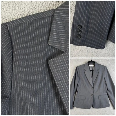 Blazer Tahari Arthur S Levine Mujer 10 Gris Rayas Chaqueta Carrera Dos Botones Foto 1 de 4
