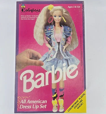 Barbie All American Colorforms 1991 Conjunto de Vestir Denim Jean Chaqueta Falda Calentadores Foto 1 de 4