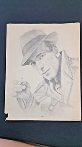VINTAGE HUMPHREY BOGART LITHO PENCIL DRAWING "BOGEY" - Picture 1 of 6