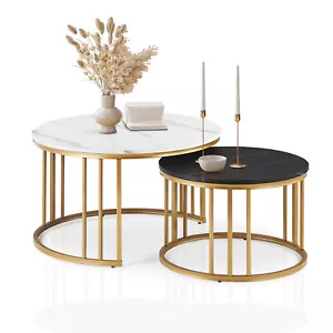 Coffee Table 80x45cm Modern Style Black & White Set MDF 15mm Sticker Deco - Picture 1 of 34