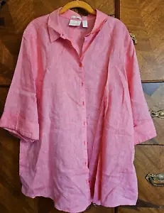 Chico's Pink Size 4/ XL No Iron 100% Linen Button Down Shirt - Picture 1 of 7