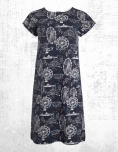 Ex Weird Fish Women’s Tallahassee SS Organic Cotton Jersey Dress in Light Navy - Picture 1 of 3