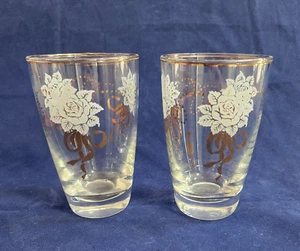 Vintage Libbey Glas Weiß Rose & Gold Schleifen Band Trinkgläser Tumbler Paar - Bild 1 von 13