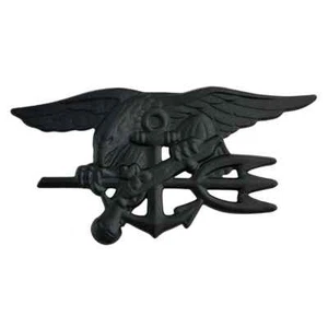 US Navy SEALS Special Warfare SEAL Team Trident Insignia BLACK Badge Full Sz Pin - Picture 1 of 1