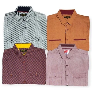 New Mens 4 Pack Short Sleeve Medium Size Button Shirts Polka Dot Slim Fit - Picture 1 of 7