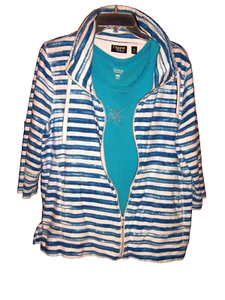 ONQUE CASUALS Womens Striped JACKET XL & HANES TANK OUTFIT  EUC - Picture 1 of 7