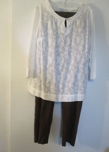 Hot Cotton, D & D Women's 2 Piece Brown Pants & White Top Outfit - Picture 1 of 5