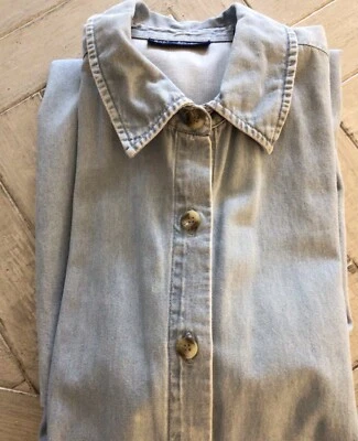 VTG-KAREN SCOTT-100% Cotton-2X-Washed Blue-Denim-Short Sleeve-Button Down-Dress - Image 1 of 4