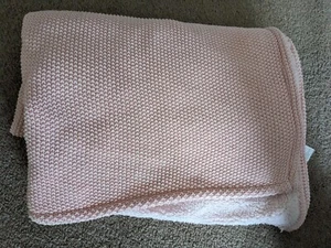 Adairs Pink Knitted Cotton Baby Cot throw BLANKET - Picture 1 of 5