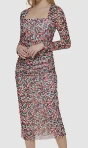 Tommy Hilfiger Women's Ivory Floral Ruched Square Neck Bodycon Dress Size 12 - Picture 1 of 4