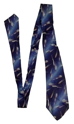 Corbata Cuello Rayón Vintage Años 40 Retro Azul Abstracto Art Deco Columpio Atómico Moda Foto 1 de 4