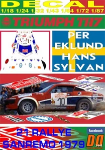DECAL TRIUMPH TR7 V8 P.EKLUND R.SANREMO 1979 DnF (06) - Picture 1 of 1