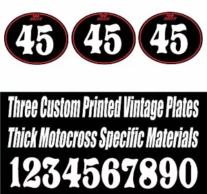 SET OF 3 BLACK DG RACER VINTAGE MOTOCROSS CUSTOM PRINTED OVAL NUMBER PLATE - Foto 1 di 1