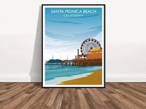SANTA MONICA CALIFORNIA Wall Art Vacation Print Beach Print Poster (DAY SCENE) - Picture 1 of 9