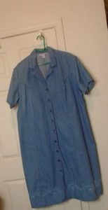 Long Light Blue Denim Button Front Short Sleeve Dress-Robbie Bee Dress Size 3XL - Picture 1 of 3