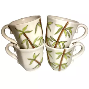 4er SET SIGNIERT Ernestine Salerno handbemalt Italien MCM Keramik Becher Tasse Bambus - Bild 1 von 5