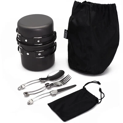 MARKENLOS Campinggeschirr Kochgeschirr Set Outdoor Camping Töpfe mit Edelstahl Besteck