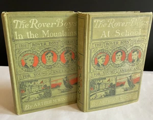 2 Olive Hardcover Rover Boys Arthur M Winfield Mountains At School - Imagen 1 de 8