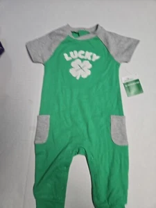 NWT 6-9M St Patricks Day One Piece Outfit Short Sleeve Long Pant Lucky Shamrock - Picture 1 of 2