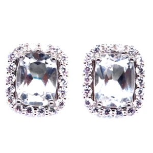 Orecchini In Argento Sterling 925 6 X 8 MM. Topazio Bianco E Zirconia Cubica - Foto 1 di 4