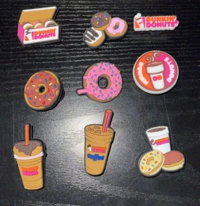 RARE! 9 Dunkin Donuts themed Shoe Charm Jibz. Coffee. glazed. sprinkles - Picture 1 of 2