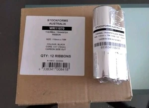 12x Genuine Stock Forms Wax Ribbon WR11070 110mm x 70m Black for ZEBRA Printers - Picture 1 of 1