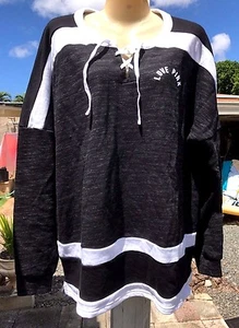 XS NWT VICTORIA SECRET VS PINK Marled Black & White Lace Up Varsity Crew NEW - Picture 1 of 3